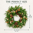 thumbnail image 6 of 24 Inch Artificial Norfolk Pine Christmas Wreath with Pinecones, Green Berries and Woven Star Ornaments, Natural Woodland Holiday Door Decor, 6 of 8