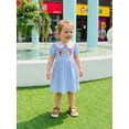 thumbnail image 4 of BemeyourBBs Toddler Baby Girl Crawfish Dress Outfit Cute Lobster Embroidered Striped Bubble Dress Short Sleeve Doll Collar Princess Dress Summer Clothes Party Casual Dress, 4 of 9