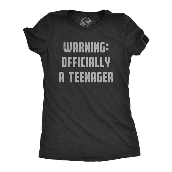 Womens Warning Officially A Teenager Tshirt Funny Birthday Gen Z Graphic Tee (Heather Black) - L