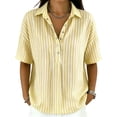 thumbnail image 3 of Polo Shirts for Women Short Sleeve Tops Striped Lapel Button Neck Shirt Causal Trip Work Going Out Summer ,S,#02 Yellow, 3 of 9
