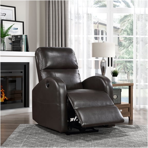 JERFIT Modern Power Lift Recliner Chair with Push-Button Control, Brown Faux Leather Upholstery for Living Room