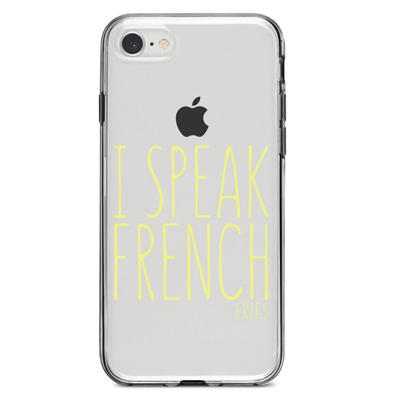 DistinctInk Clear Shockproof Hybrid Case for iPhone 7 8 SE (2020 Model) 4.7" Screen TPU Bumper Acrylic Back Tempered Glass Screen Protector - I Speak French