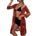 thumbnail image 2 of VISgogo Mujeres Playa Malla Cubrir, Traje de baño Smock Floral Impreso Encaje Abierto Kimono Verano Ropa de Playa VISgogo moda, 2 of 5