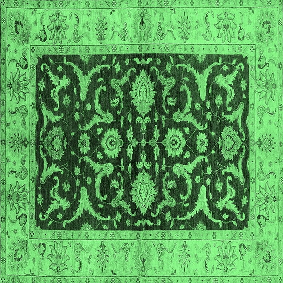 Ahgly Company Indoor Square Oriental Emerald Green Traditional Area Rugs, 3' Square