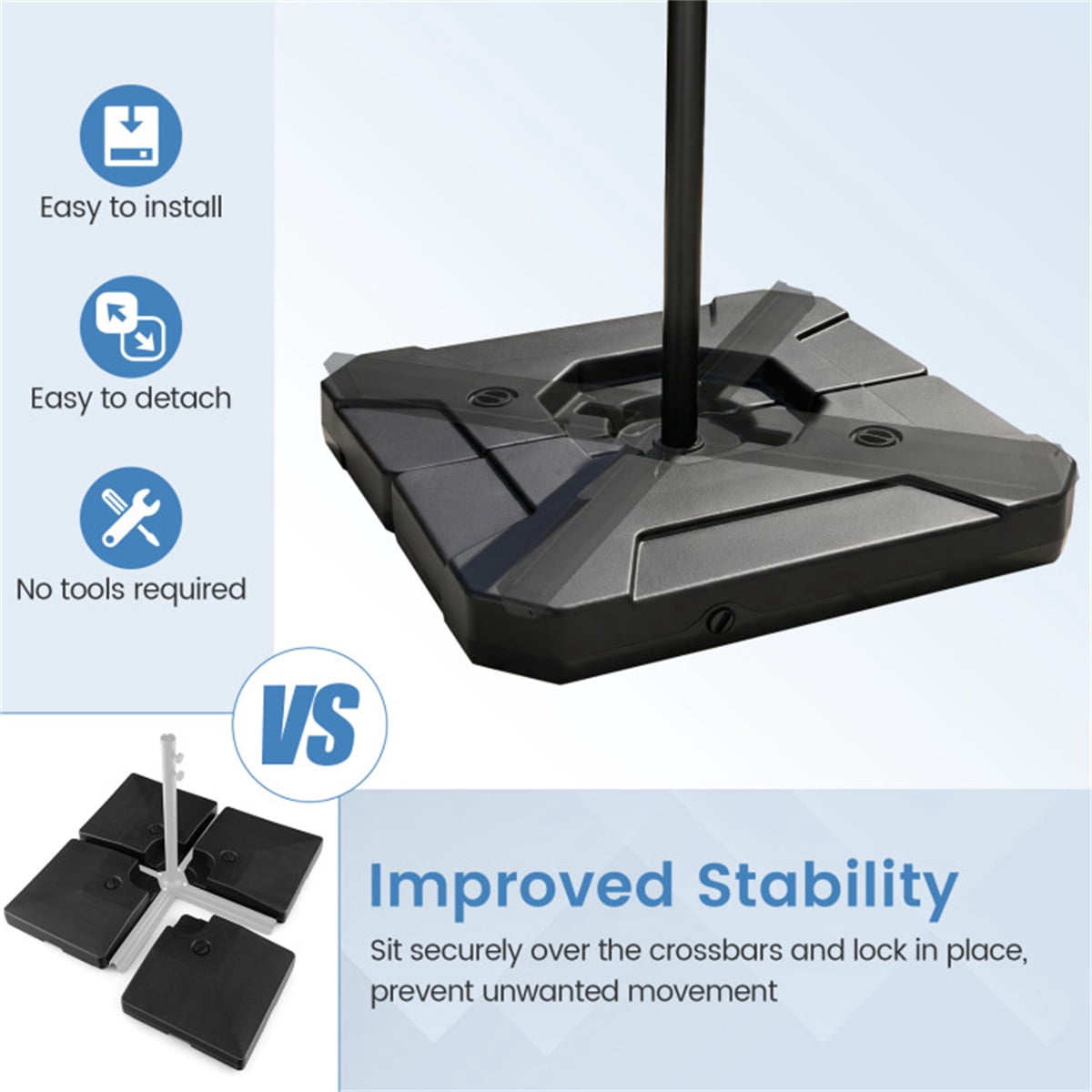 ZHICHUN  2 Piece Fillable Cantilever Umbrella Base Heavy Duty HDPE Water Sand Weighted Patio Umbrella Stand With Fill And Drain Valves Black