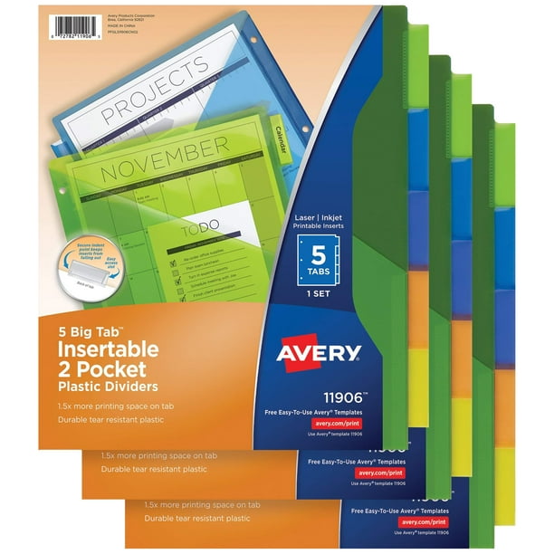 Avery Big Tab Insertable TwoPocket Plastic Dividers, 5 Multicolor Tabs