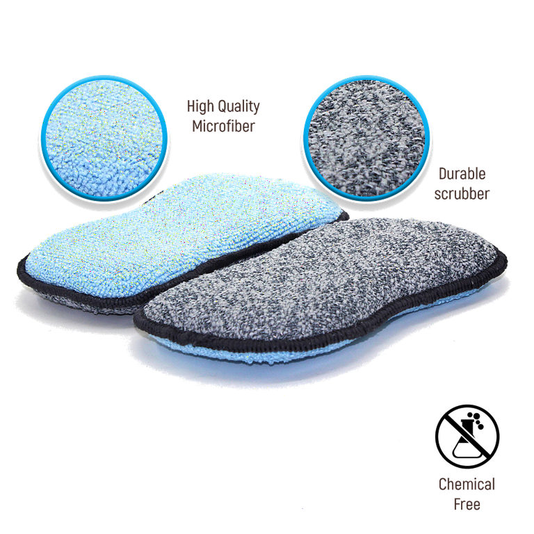 Microfiber Sponge for Kitchen (6 Pack) - Suction Cup Hook Included, Reusable, Washable Dish Sponges with Scrubber, Refills, Scrubbing Side, Non-Scratc