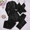 thumbnail image 2 of Rotm 4PC Satin Pajama Set Women Set Long Sleeve Button Up Sleepwear Soft Lightweight Comfy Long Pants Loungewear,Pajama Sets for Women,Satin Pajama Black,M, 2 of 7
