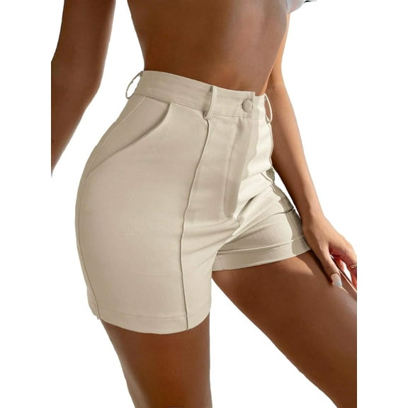 Women's Shorts Casual Plain Straight Leg Apricot XS (2)