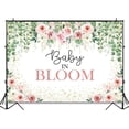 thumbnail image 3 of Baby in Bloom Backdrop Sage Green Leaves with Pink Flowers Baby Shower Party Decorations Baby Girl's Greenery Floral Nature Theme Photography Background Cake Table Banner, 3 of 3