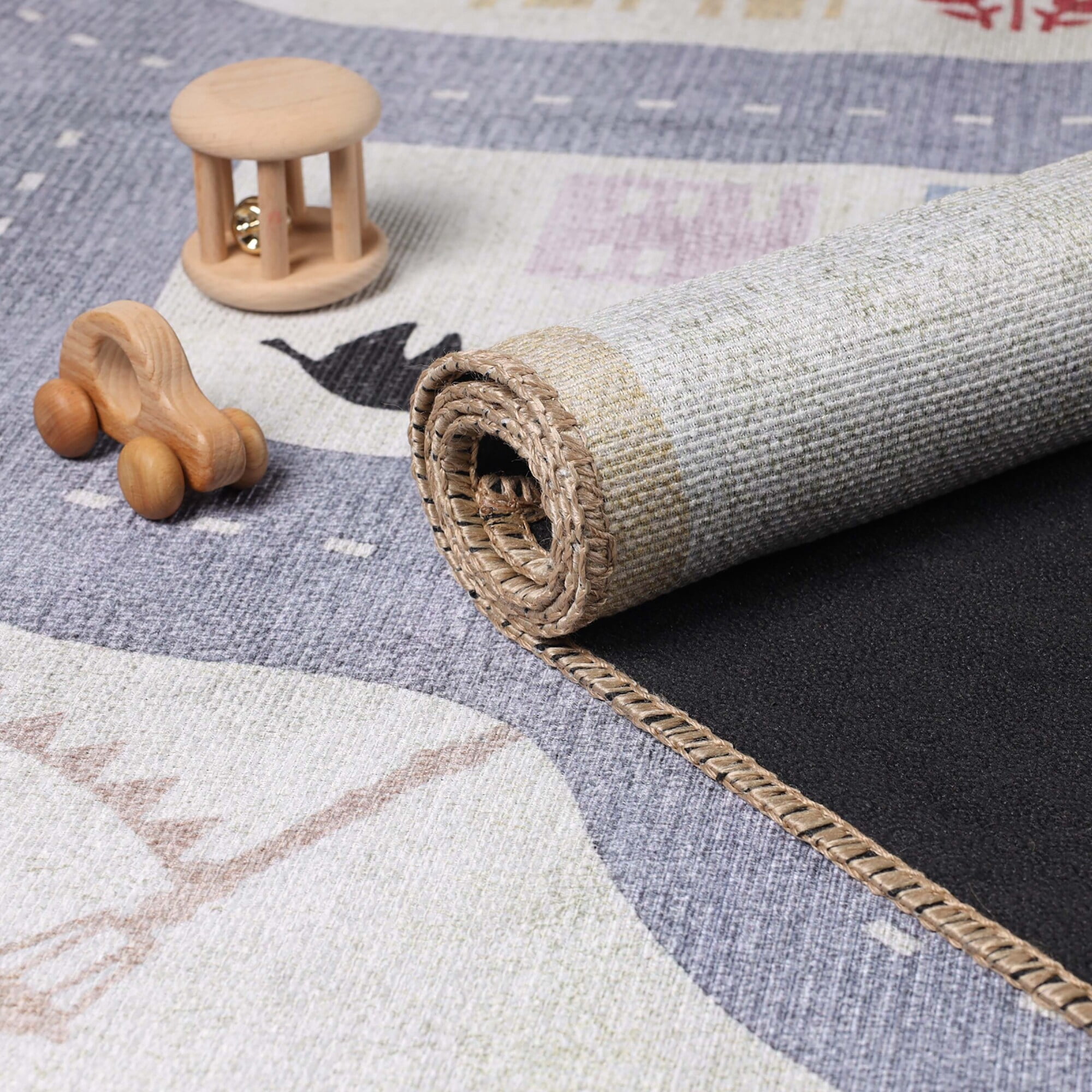Superior Path Road Non-Slip Kids Washable Indoor Area Rug, 4' x 6', Ivory