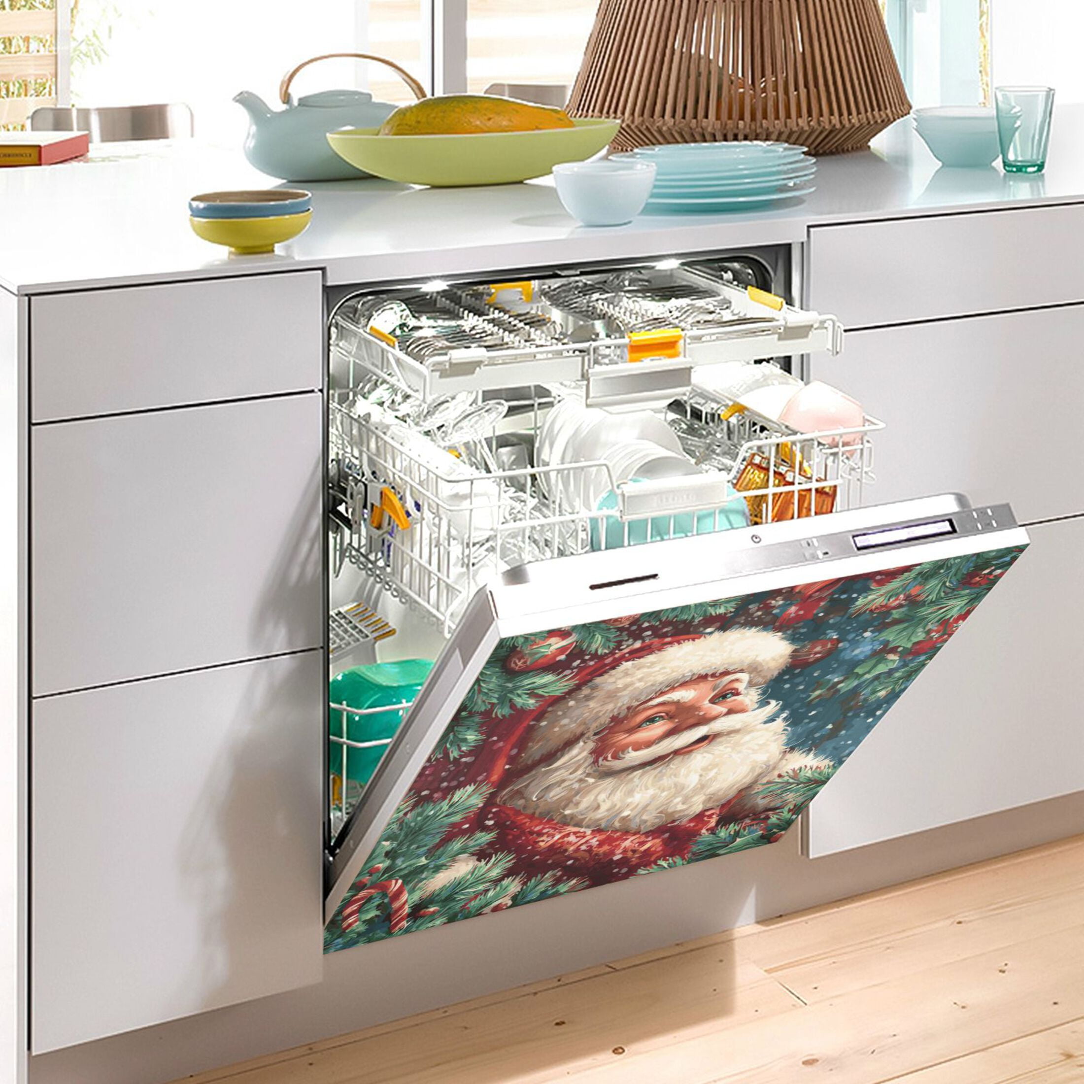 Dishwasher Magnetic Refrigerator Magnet Cover Sticker Home Decorative 23"x26" Cute Smiling Santa Claus