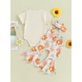 thumbnail image 5 of FEORJGP Toddler Girls Summer Pants Outfits Infant Baby Short Sleeve Romper Letter Print Jumpsuit Crew Neck Bodysuit with Flower Pattern Pants Flare Treaband Set Newborn Loose Casual Clothing, 5 of 9