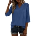 thumbnail image 3 of Jsaierl Womens 3/4 Sleeve Cotton Linen Tops Summer V Neck Shirts Dressy Solid Ladies Blouses Going Out Elegant Tunic Top S-2XL, 3 of 7