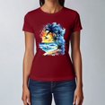 thumbnail image 3 of NAMTYQX Graphic Tees for Women Light Plus Size Loose Short Sleeve Hawaii Tropical Pattern Crew-Neck Cute Casual Wine Size 5XL, 3 of 5