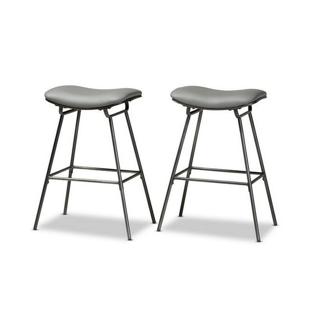 Ensemble de 2 Tabourets de Bar en Métal Rembourrés Gris Baxton Studio