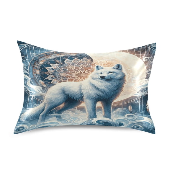Satin Pillow Case Standard Silk Pillow Cover for Hair and Skin Envelope Closure Wolf with Bright Moon 20"x26"