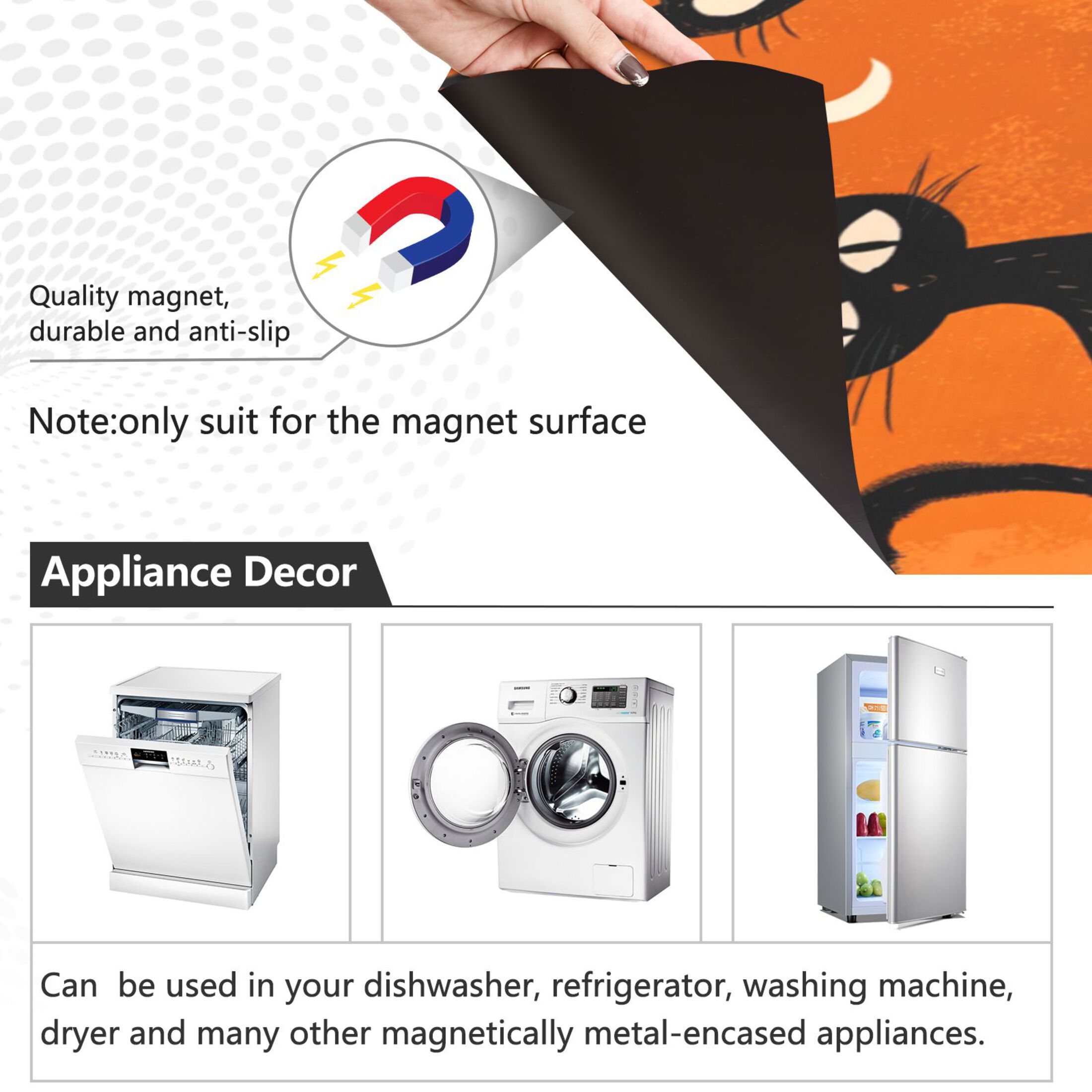 Dishwasher Magnetic Refrigerator Magnet Cover Sticker Home Decorative 23"x26" Black Cat with Moon Design