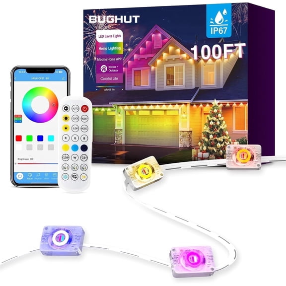 100ft Permanent Outdoor Lights, RGB IC Eaves Lights with 60 LED Lights,App Control Remote,IP67 Waterproof Outside String Light for Outoor Decor, Works with Alexa, Google Assistant