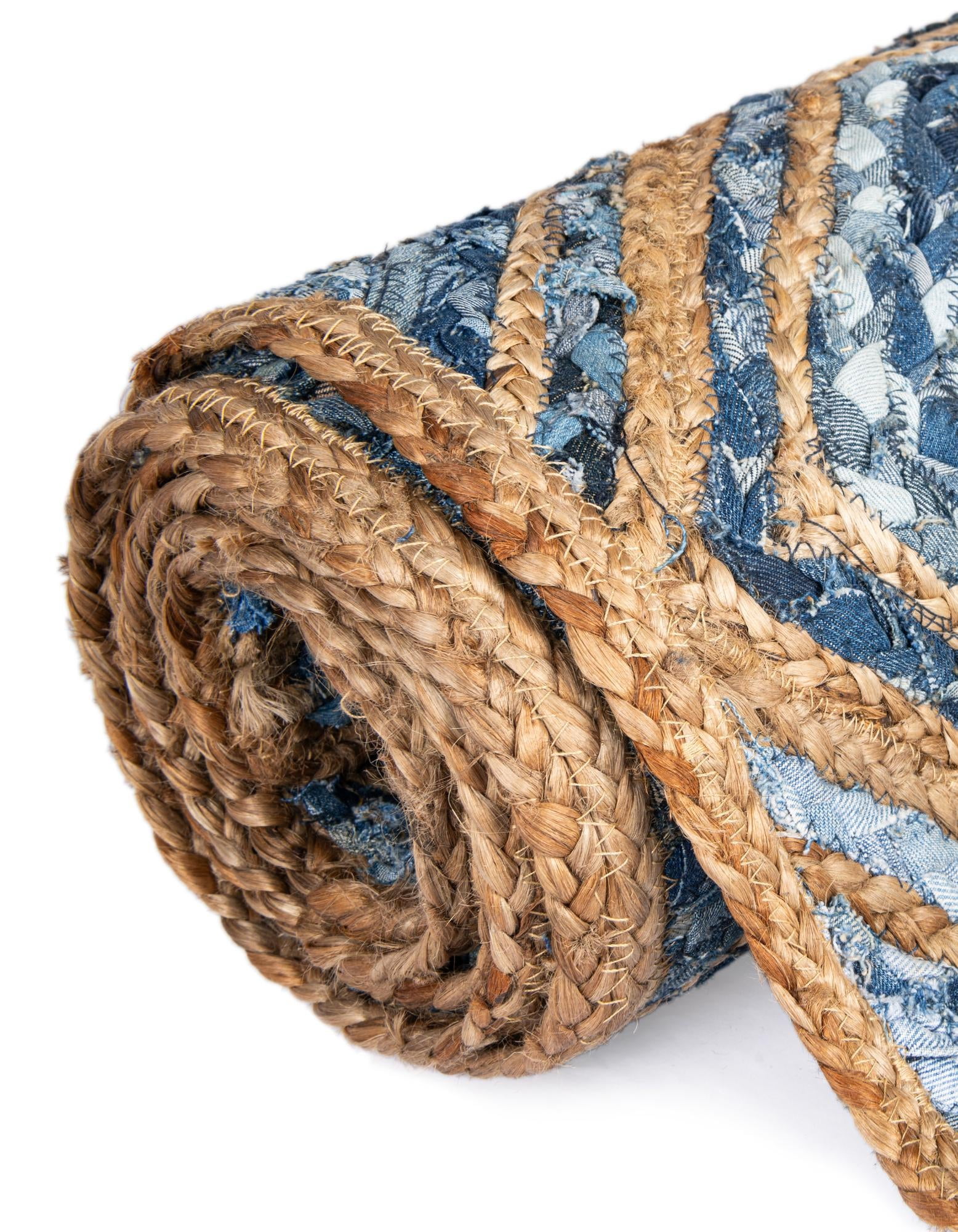 Unique Loom Braided Jute Collection Area Rug - Bengal (4' 1" x 6' 1" Rectangle Blue/Natural)