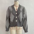 thumbnail image 4 of Rrxhxhs Cardigan Sweaters for Women Argyle V-Neck Knit Button Front Long Sleeve Cropped Vintage Casual Layering Top, 4 of 8