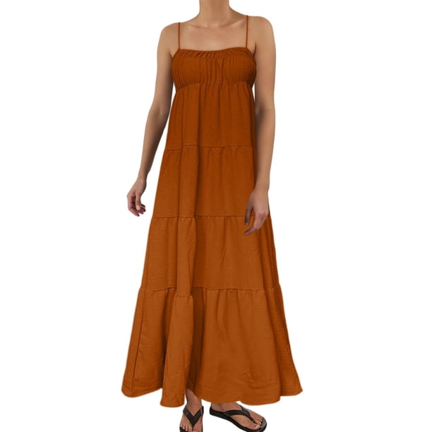 Vestido largo sin mangas de verano con tirantes finos y ribetes en contraste para mujer
