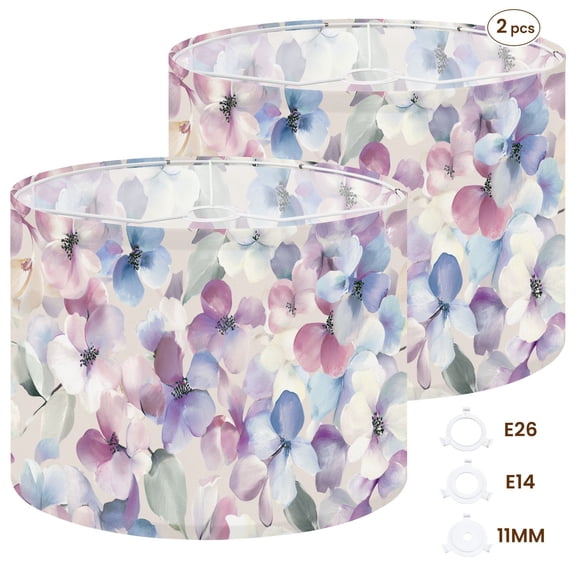 2pcs Set Drum Lampshades (13"x 13"x 10"), Floral seamless abstract inflorescences hydrangea Fabric Lamp Shades, Large Replacement Shades for Table, Floor, and Pendant Lamps, Simple Assembly Needed.