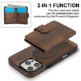 thumbnail image 6 of for iPhone 15 Pro Case, Compatible with MagSafe, Detachable Magnetic Wallet Case with PU Leather Kickstand Card Slots Shockproof Protection 2 In 1 Function Case for iPhone 15 Pro, Brown, 6 of 8