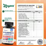 Zoyava Bovine Colostrum Supplement Capsules 5250 MG, Grass Fed Cow Colostrum with 40% IgG 500MG, Probiotics 50MG, Elderberry 2000MG, L-Glutamine 200MG, Astragalus 2000MG Vitamin C, Ginger, Zinc
