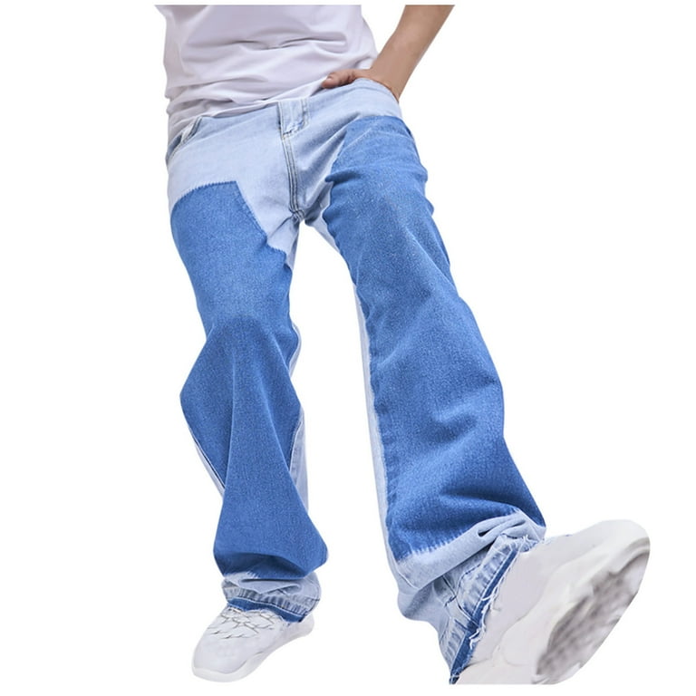 YLSDY Men's Two Tone Baggy Jeans Hip Hop Straight Denim YLSDY Men's Two Tone Baggy Jeans Hip Hop Straight Denim
