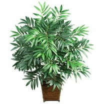 Nearly Natural 32" Green Bamboo Palm with Wicker Basket Silk Plant