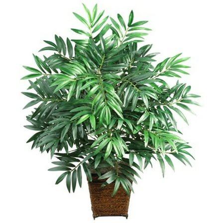 Nearly Natural 32" Green Bamboo Palm with Wicker Basket Silk Plant
