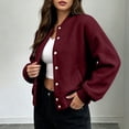 thumbnail image 5 of Karymi Button‑Down Fake Sherpa Fleece Jacket, Solid Stand Collar Long Sleeve Casual Short Outerwear with Side Pockets, 5 of 6