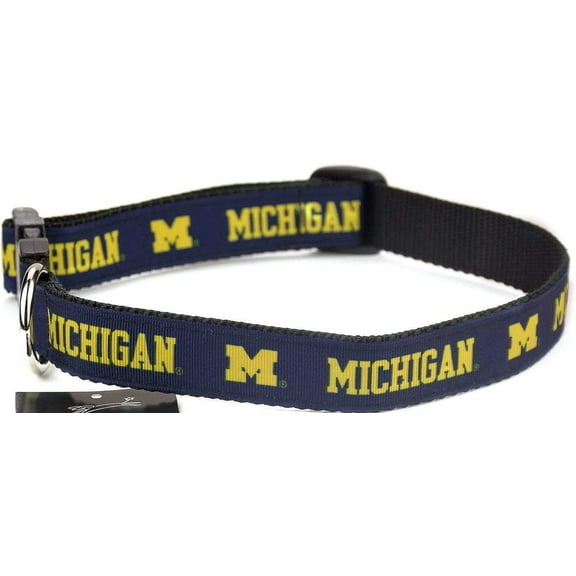 Brand New Michigan X-Small Pet Dog Collar(3/4 Inch Wide, 6-12 Inch Long), and Small Leash(5/8 Inch Wide, 6 Feet Long) Bundle, Official Wolverines Logo/Colors