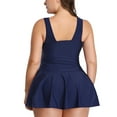 thumbnail image 3 of SWSMCLT Women's 2 Piece Modest Swimwear V Neck Shirred Plus Size Tankini Set Ruched Slimming Tummy Control Flowy Sexy Bathing Suit Skirt Swim Dress Swimdress Swimsuit Boyleg Shorts Navy 4X-Large, 3 of 3