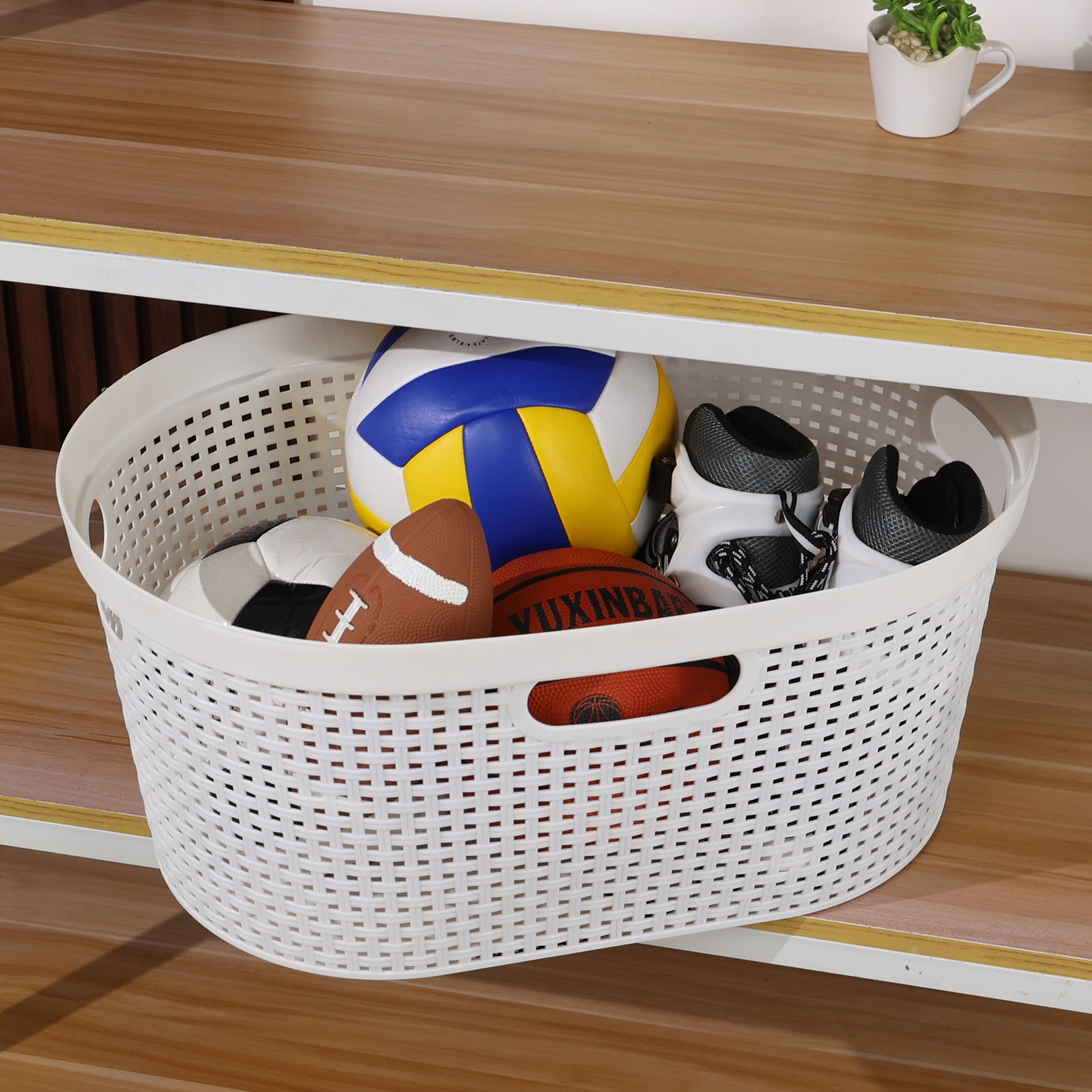 Xyskin 40 L Plastic Laundry Basket with Cutout Handles, White Dirty Clothes Storage Hamper, 4 Pack