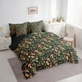 thumbnail image 3 of Manfei Cute Mushroom Bedding Comforter Set for Kids Girls, Green Leaves Full Bedding Set, Botanical Plant Theme Fitted Sheet Flat Sheet, Black Pink Green Room Decor Reversible 7 Pieces, 3 of 8