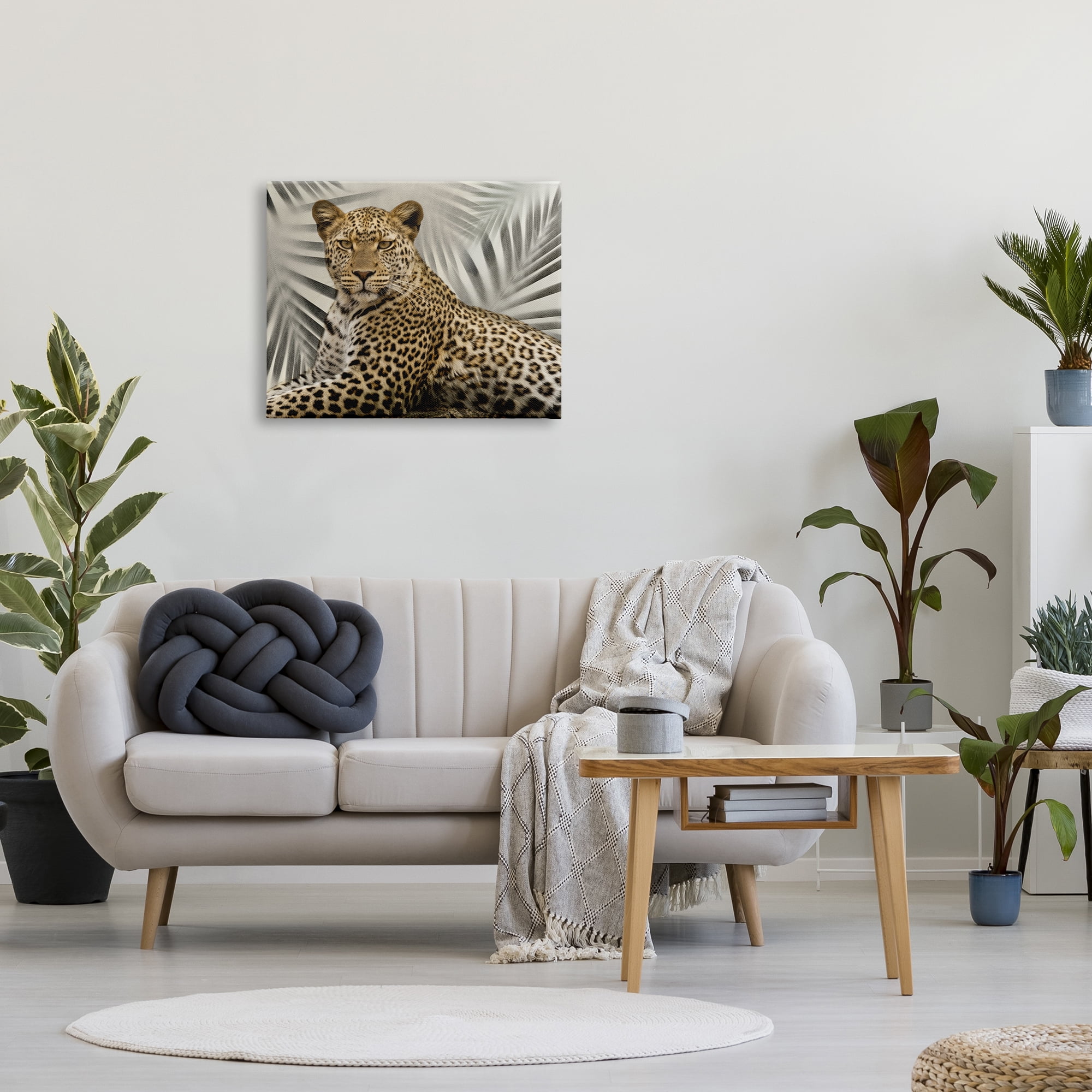 Stupell Industries Leopard with Palm Fronds Animals & Insects Painting Gallery Wrapped Canvas Art Print Wall Art, 30 x 24