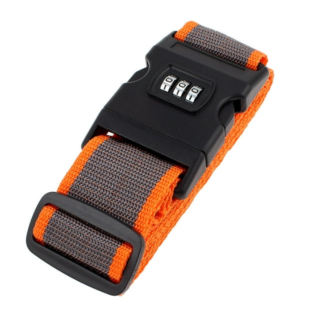 Cinturón de equipaje con hebilla de liberación de viaje, candado de combinación ajustable de 3 dígitos, banda de equipaje naranja y gris, 5 cm de ancho, 2 m de largo