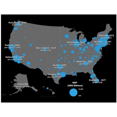 31"x24" Heavyweight Photo Paper Quality Poster: Economic Map - The New York Metros Economy Is Almost as Large as Australias - CityLab