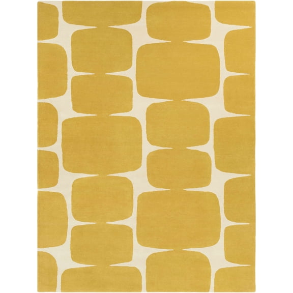 Hauteloom Astor Wool Living Room, Bedroom Area Rug - Contemporary - Mustard, Cream - 2' x 3'