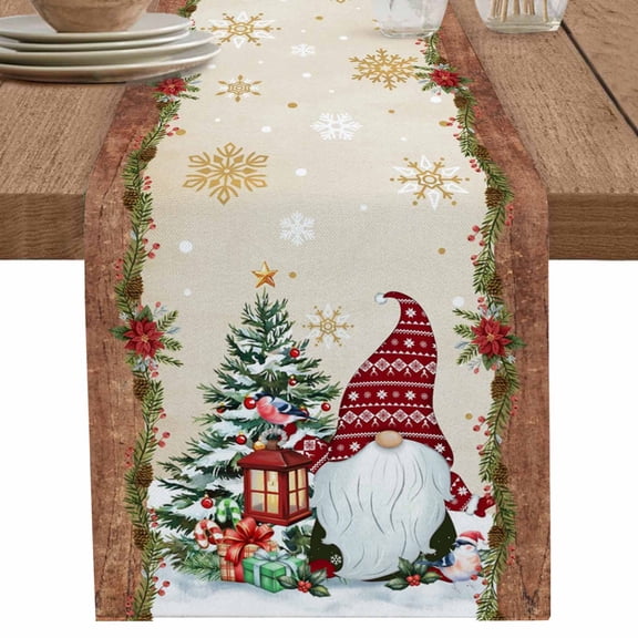 nqOlkjepod Red Christmas Table Runner 120 Inches Long Farmhouse Dress Scarves, Gnomes Xmas Tree Snowflake Gifts Winter Dining Tablerunner for Coffee Table/Kitchen Island/Party Décor, 13" x 120"