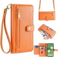 thumbnail image 1 of SaniMore for Google Pixel 7A Case, with Kickstand [Shoulder & Wrist Strap] Flip Zipper Wallet Cash & Card Slots PU Leather TPU Interior Full Body Protection for Google Pixel 7A, Orange, 1 of 8