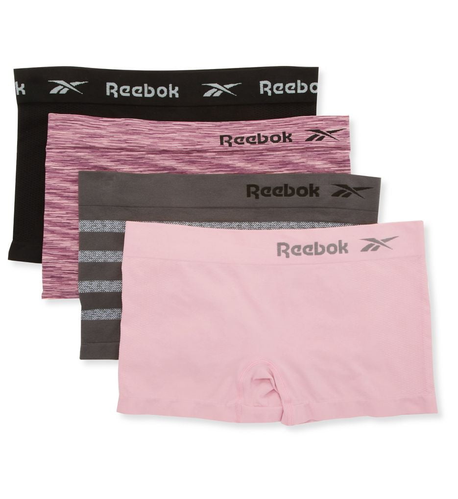 Women's Reebok 31UH107 Seamless Boyshort Panty 4 Pack (Stripe/Black
