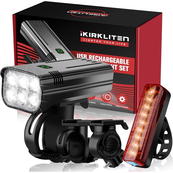 9500 Lumens Bike Lights Front and Back for Night Riding, 10000mAh USB Rechargeable 6 LED Bicycle Light, 5 5 Modes Bike Headlight and Tail Light Set Runtime 60  Hrs, IPX5 Waterproof