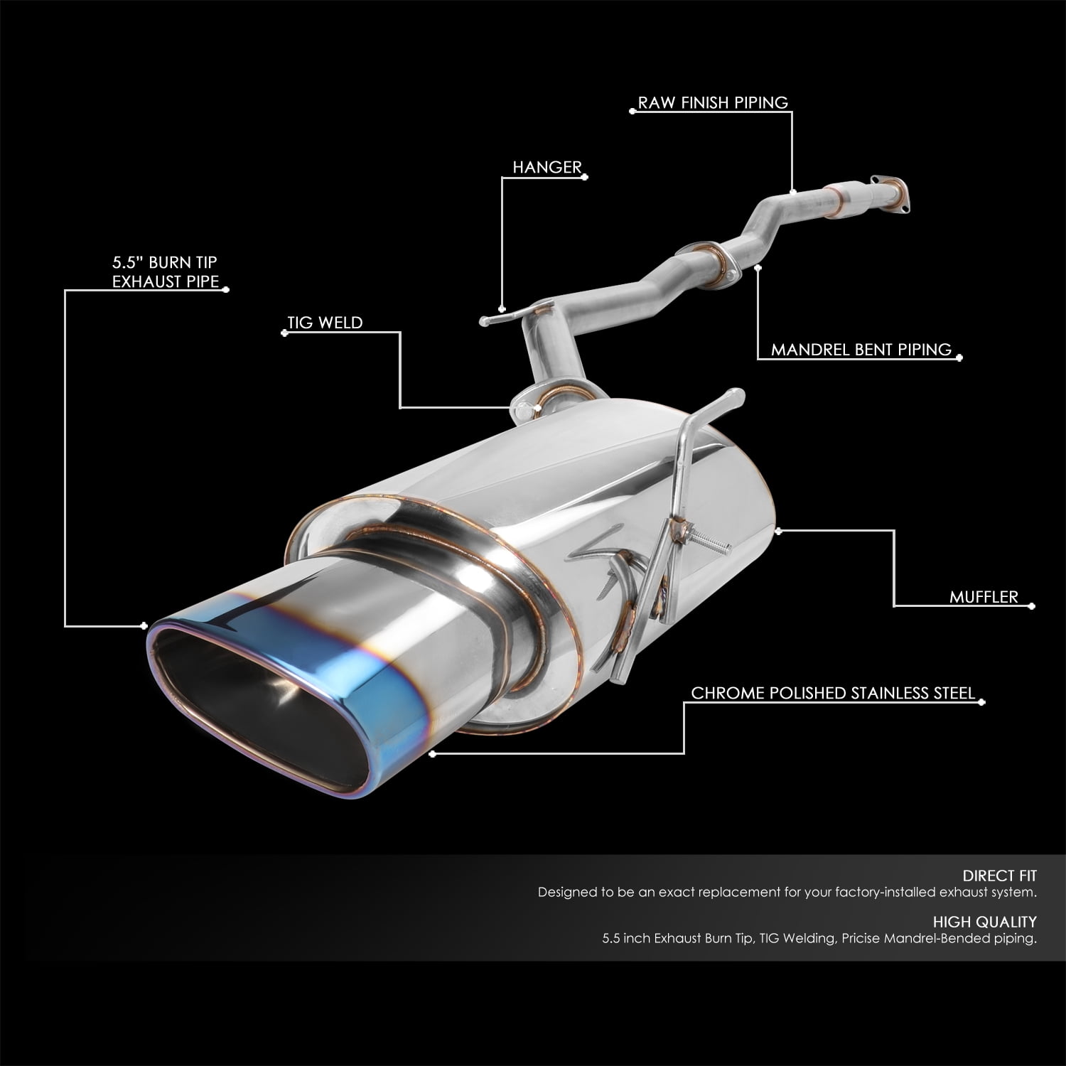 DNA Motoring CBE-NA02L4-OV-BT Nissan Altima Catback Exhaust System 5.75" X 3" Oval Burn Tip Muffler - L31 2.5L QR25DE