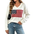 thumbnail image 4 of Zylanna Women's Knit Pullover, Warm V Neck American Flag Jacquard Long Sleeve Loose Fit Casual Sweater for Daily Wear White, 4 of 6