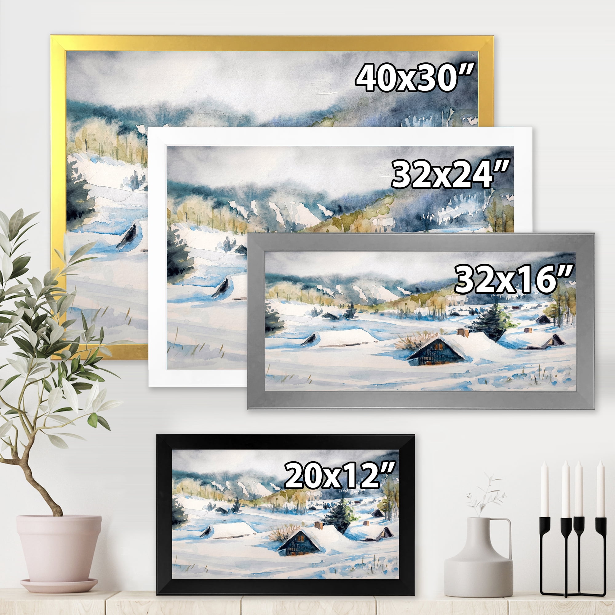 Designart 'Winter In Mountain Village' Traditional Framed Art Print