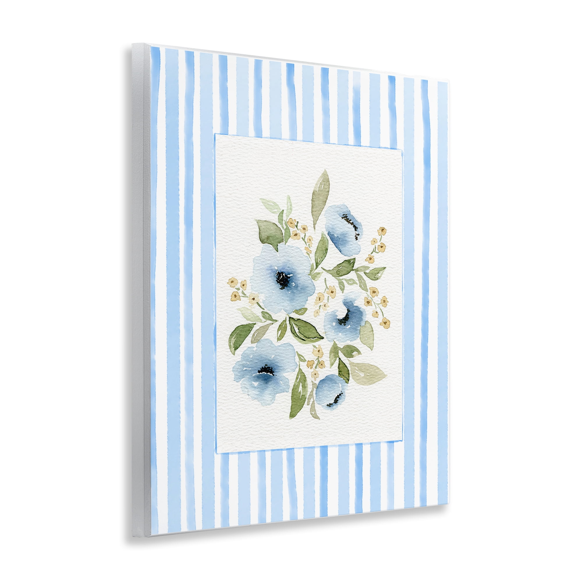 Stupell Industries Flowers with Blue Stripes Wall Plaque Art, design by Leah Noel Art
