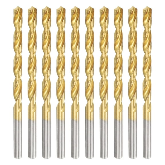 10pcs Titanium Twist Drill Bit 11/64" Drilling Dia High Speed Steel Drills for Hardened Metal, Stainless Steel, Cast Iron, Wood, Plastic